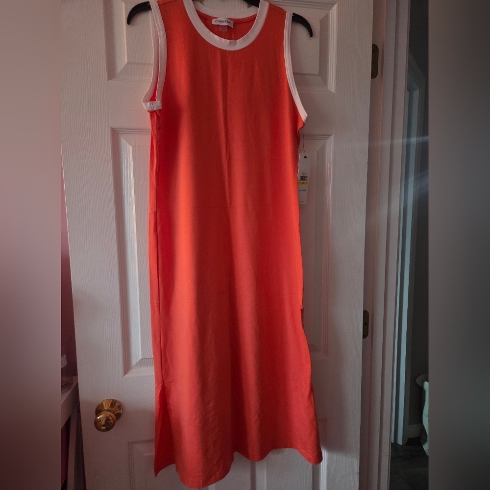 Calvin Klein Sleeveless Orange Dress Size M NWT